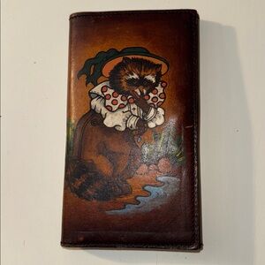 Vintage Hand Painted Leather Full Wallet with Raccoon Design by Nelles
